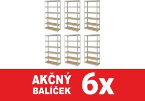 Akcia 6x Regál 220x100x50 cm pozinkovaný 6-policový, nosnosť 1050 kg - 6ks