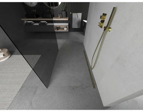 Mexen Kioto, priechodná sprchová zástena 110 x 200 cm, 8mm šedé sklo, 2x zlatá stabilizačná rozpera, 800-110-002-50-40