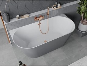 Mexen Oval Slim, voľne stojaca vaňa ku stene, 170 x 80 cm, biela-šedá, ružové zlato prepad, 52661708062-60