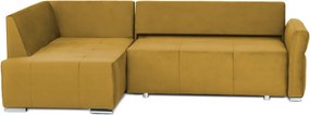 Rohová sedačka na trvalé spanie Island, horčicová žltá látka, ľavý roh