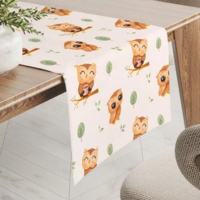 Biante Detský bavlnený behúň na stôl Sandra SA-616 Sovičky na vetvičkách na bielom 35x120 cm