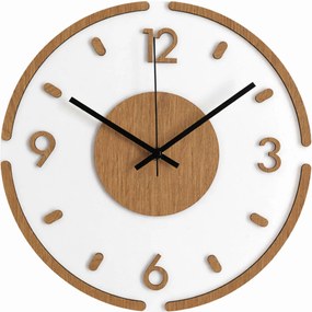 SENTOP | Moderné okrúhle nástenné hodiny – dubová a plexisklo | SENTOP IA-225-S-DUB-CIERNE-20 analógové