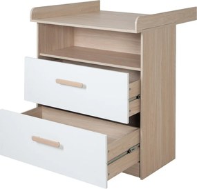 Biela/v prírodnej farbe detská komoda v dekore duba s prebaľovacím pultom 88x98x75 cm Cabane – Roba