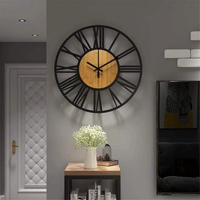 Tutumi Tutumi, okrúhle nástenné hodiny 35 cm kovové / drevené MC70902, čierna-hnedá, ZEG-08743