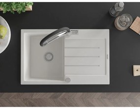 Mexen Bruno, 1-komorový granitový drez 795x495x200 mm a drezová batéria Duo, biela, 6513-20-671701-07