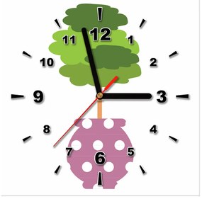 Gario Obraz s hodinami Zelený stromček vo váze Rozmery: 30 x 30 cm