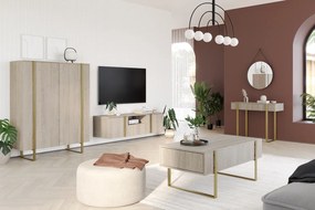 Konferenčný stolík Verica so zásuvkami 120 cm - dub piškótový / zlaté nožičky
