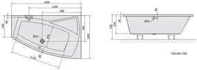 Polysan, EVIA R asymetrická vaňa 160x100x47cm, pravá, biela, 12611