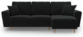 Čierna zamatová rozkladacia/s úložným priestorom rohová pohovka Kyoto – Cosmopolitan Design