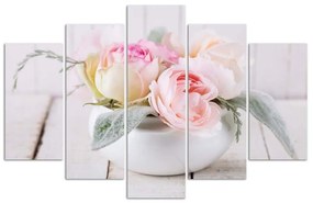 Obraz na plátně pětidílný Růže Váza Květiny Příroda - 200x100 cm
