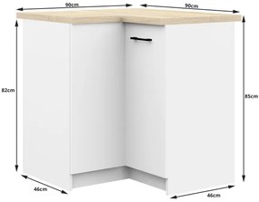 Spodná rohová kuchynská skrinka s doskou OLIWIA S90/90 biela