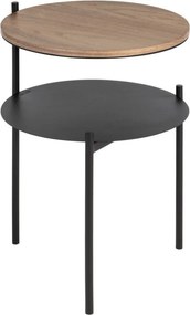 Čierny/v tmavo prírodnej farbe nočný stolík s doskou v dekore orechového dreva Tu – noo.ma