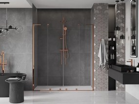 Mexen Velar L Duo, posuvné sprchové dvere do otvoru 200 cm, 8mm číre sklo, ružové zlato, 871-200-003-02-60