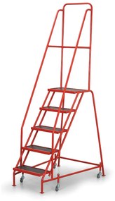 Pojazdný oceľový rebrík s plošinou, 5 priečky, výška plošiny 112 cm