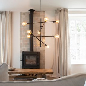 Priemyselné závesné svietidlo čierne 8-žiarovkové - Sydney