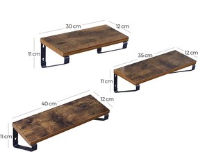 Súprava nástenných políc, 3 ks, rustikálne hnedé