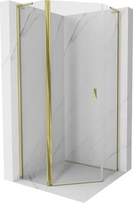 Mexen Mist L, päťuholníkový sprchový kút s krídlovými dverami, 90 x 90 cm, 8mm číre sklo, zlatý lesklý profil, 8A8L-090-090-50-00