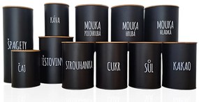 Orion 2. akosť - Plechová dóza na potraviny, čierna, s bambusovým vekom, 2,3l, HLADKÁ MÚKA