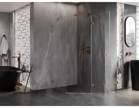 Mexen Lunar, päťuholníkový sprchový kút s pravým sklonom 90 x 100 cm, 8mm číre sklo, profil ružové zlato, 831-090P-100L-60-00-P