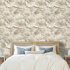 Samolepiaca tapeta béžové kvety v jemnom štýle