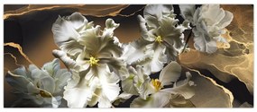 Obraz - Kvety orchideí na mramorovom pozadí (120x50 cm)