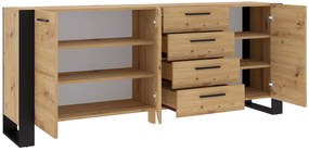 Komoda Nulakka K (dub artisan + matná čierna). Akcia -19%. Vlastná spoľahlivá doprava až k Vám domov. 1124857