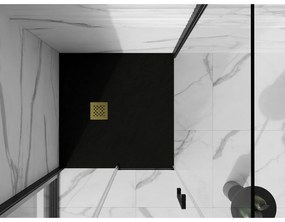 Mexen Stone+, štvorcová vanička z minerálneho kompozitu 100 x 100 cm, čierna, zlatá lesklá krytka, 44701010-G
