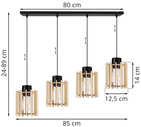Závesné svietidlo Timber 7, 4x drevené tienidlo
