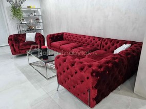 ROHOVÁ SEDAČKA CHESTERFIELD LARISSA PRAVÁ - ĽAVÁ BÉŽOVÁ ZAMATOVÁ LÁTKA 323 X 204 cm