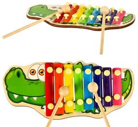 KIK Farebný drevený cimbal pre deti krokodíl