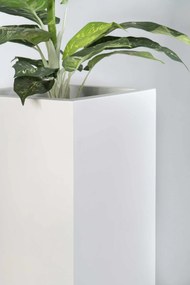 Hranatý kvetináč BLOCK, výška 100 cm, materiál MDF, biely mat