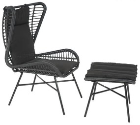 Kreslo s podnožkou HWC-G17b, polyratan - antracit, vankúš antracit