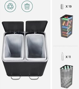 Vzduchotesný recyklačný odpadkový kôš 30 L, čierny