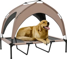 PawHut Vyvýšený Pelech pre Psov s Altánkom - Veľký Pelech s Oceľovým Rámom a Prenosnou Taškou pre Interiér a Exteriér 106x76x94 cm Hnedá | Aosom