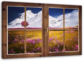 Obraz na plátně Okno Květiny Příroda Hora - 100x70 cm