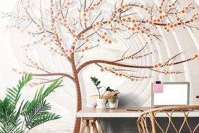 Tapeta strom s oranžovými kvetmi na abstraktnom pozadí