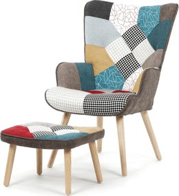Kreslo ušiak s podnožou PATCHWORK 01
