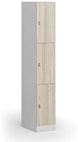 Šatníková skrinka s úložnými boxmi, 3 boxy, 1850 x 300 x 500 mm, otočný zámok, laminované dvere, dub prírodný