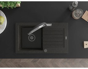 Mexen Pablo, granitový drez 752x436x161 mm, 1-komorový a drezová batéria Duo, čierna-zlatá metalíza, 6510-75-671701-07-B