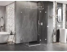 Mexen Lunar T, sklopný sprchový kút pravý 135 x 110 cm, 8mm číre sklo, biely profil, 834T-135-110-20-00-P