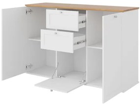 Komoda Fritkit 2D2SZ1K, Farby: biela / biela + dub lefkas