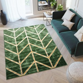 Moderný zelený koberec s jednoduchým zlatým vzorom Šírka: 80 cm | Dĺžka: 150 cm