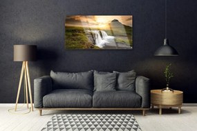 Skleneny obraz Hory vodopád príroda 100x50 cm