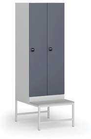 Šatníková skrinka s lavičkou, 2 oddiely, 1875 x 600 x 500/800 mm, zámok s čítačkou RFID kariet, tmavosivé dvere