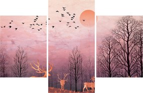 Obraz - Jelene v žiare zapadajúceho slnka (90x60 cm)
