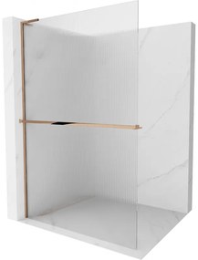 Mexen Kioto+ L, sprchová zástena Walk-In s poličkou a vešiakom 80 x 200 cm, 8mm sklo s rebrovým vzorom, ružové zlato profil, 800-080-123-60-09