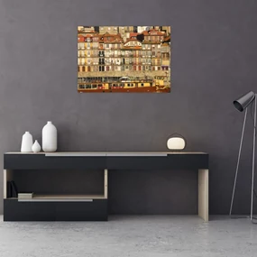 Sklenený obraz - Nábrežná štvrť, Portugalsko (70x50 cm)