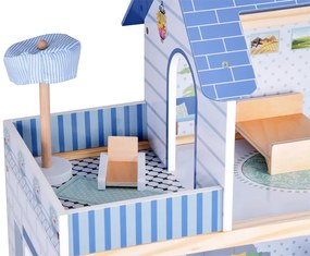 Drevený modrý domček pre bábiky + nábytok+ terasa Jokomisiada ZA5273