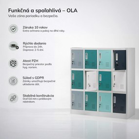 Kovová skrinka do školy a škôlky sivo-modro-tmavomodrá, 1090x1200x450 mm: OLA
