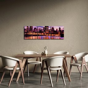 Obraz nočného mesta (s hodinami) (90x30 cm)